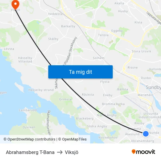 Abrahamsberg T-Bana to Viksjö map