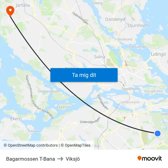 Bagarmossen T-Bana to Viksjö map