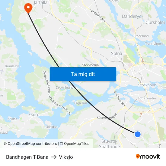 Bandhagen T-Bana to Viksjö map
