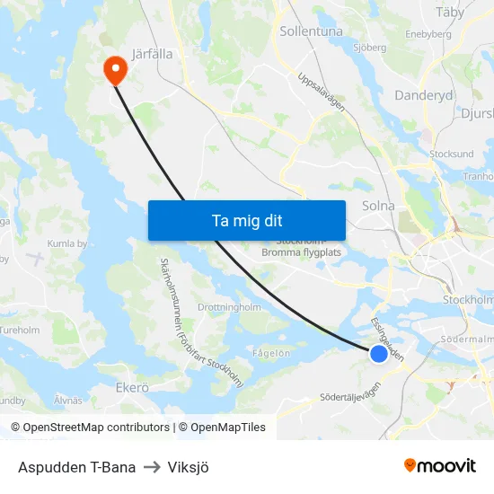 Aspudden T-Bana to Viksjö map