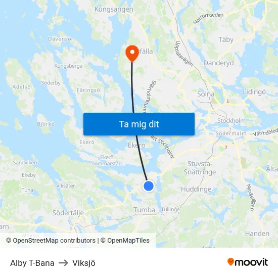 Alby T-Bana to Viksjö map