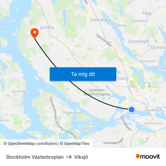 Stockholm Västerbroplan to Viksjö map