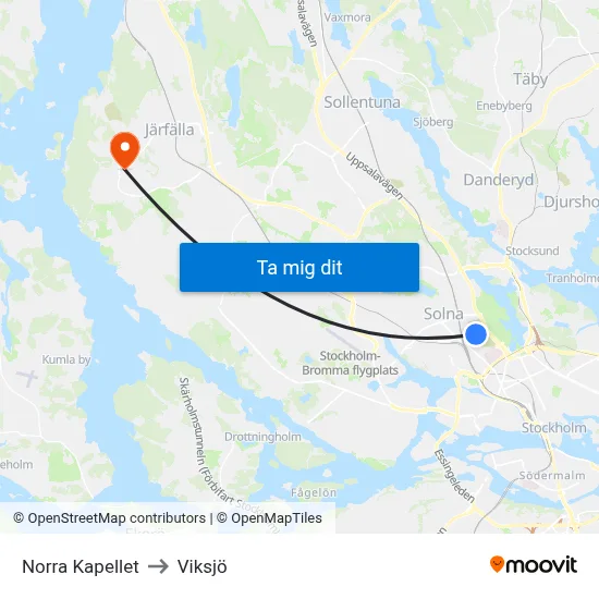 Norra Kapellet to Viksjö map