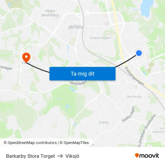 Barkarby Stora Torget to Viksjö map
