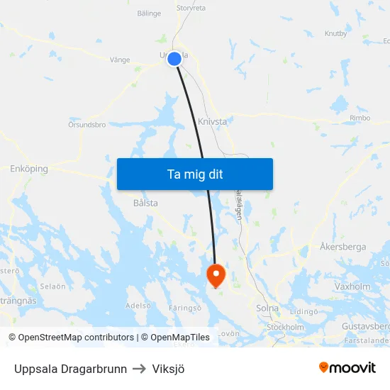 Uppsala Dragarbrunn to Viksjö map