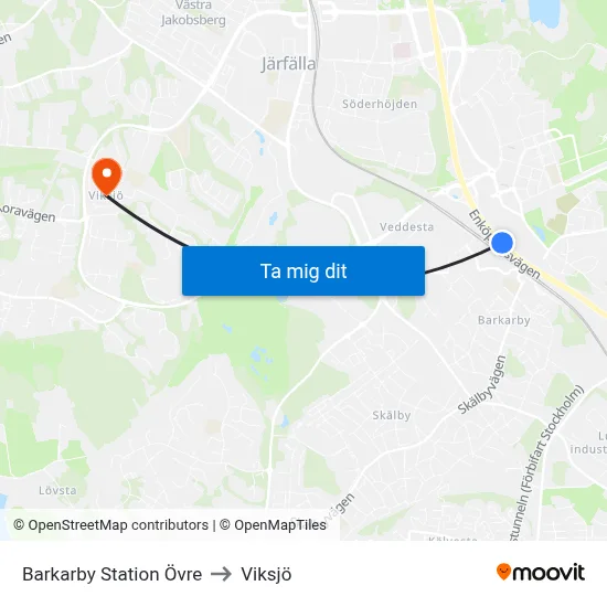 Barkarby Station Övre to Viksjö map