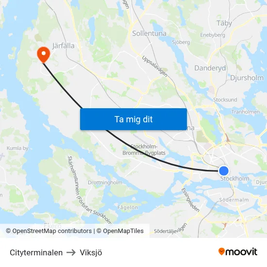 Cityterminalen to Viksjö map