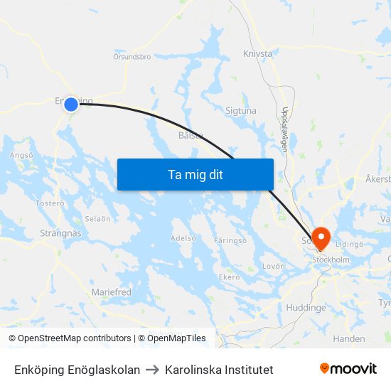 Enköping Enöglaskolan to Karolinska Institutet map