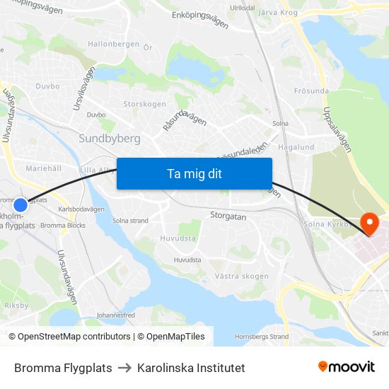 Bromma Flygplats to Karolinska Institutet map