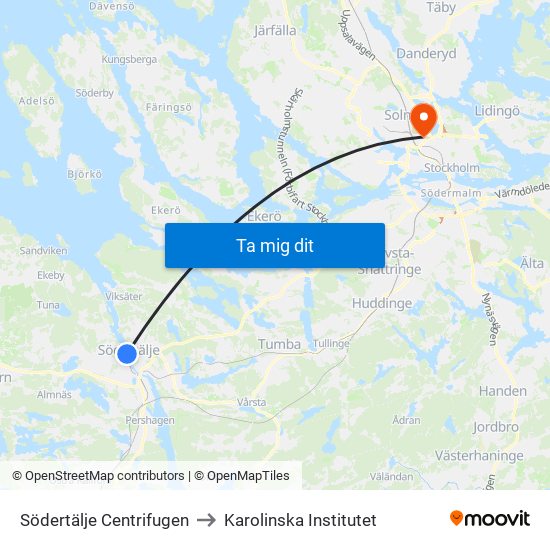 Södertälje Centrifugen to Karolinska Institutet map