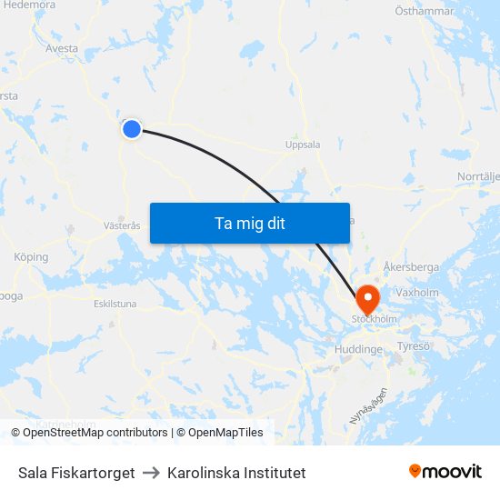 Sala Fiskartorget to Karolinska Institutet map