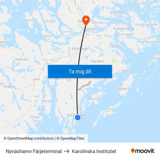 Nynäshamn Färjeterminal to Karolinska Institutet map