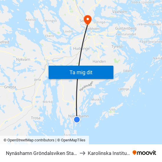 Nynäshamn Gröndalsviken Station to Karolinska Institutet map