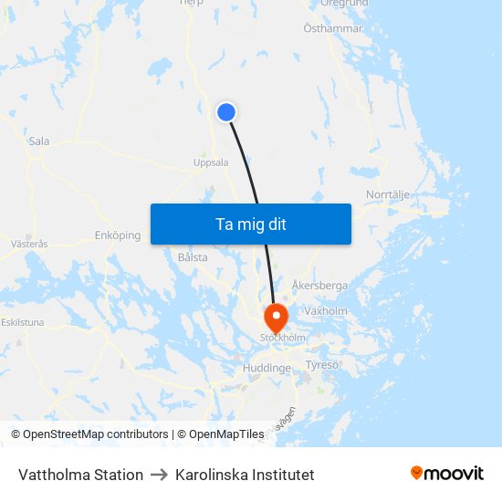 Vattholma Station to Karolinska Institutet map