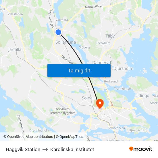 Häggvik Station to Karolinska Institutet map