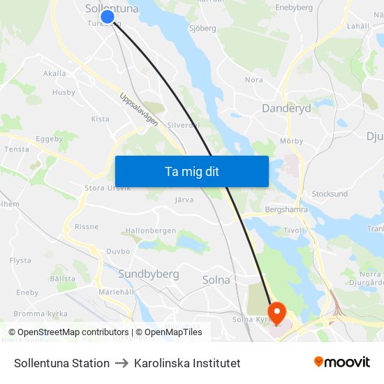 Sollentuna Station to Karolinska Institutet map