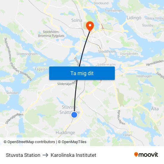 Stuvsta Station to Karolinska Institutet map