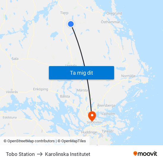 Tobo Station to Karolinska Institutet map