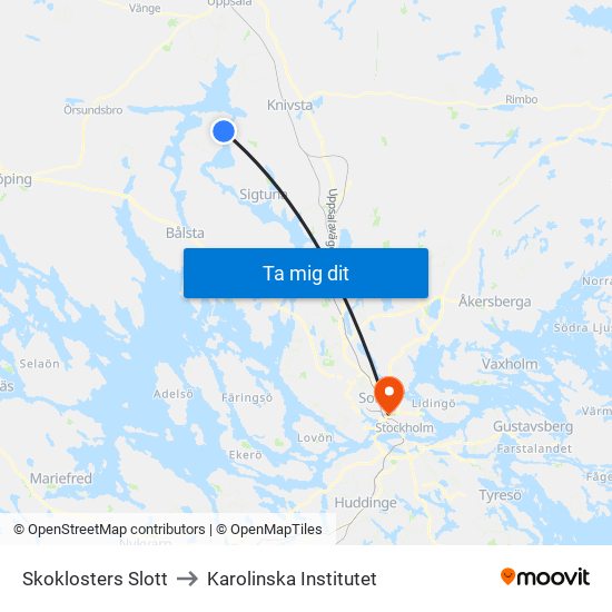Skoklosters Slott to Karolinska Institutet map