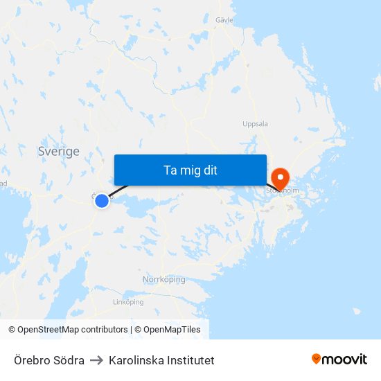 Örebro Södra to Karolinska Institutet map