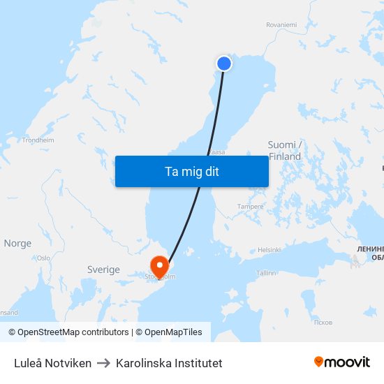 Luleå Notviken to Karolinska Institutet map