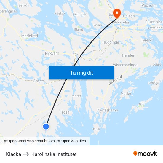 Klacka to Karolinska Institutet map