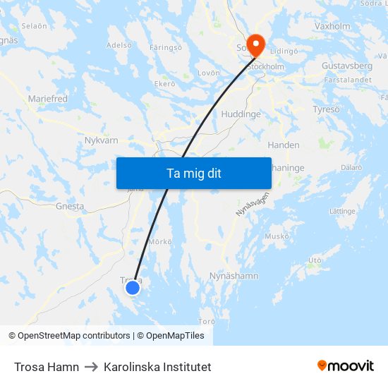 Trosa Hamn to Karolinska Institutet map