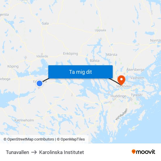 Tunavallen to Karolinska Institutet map