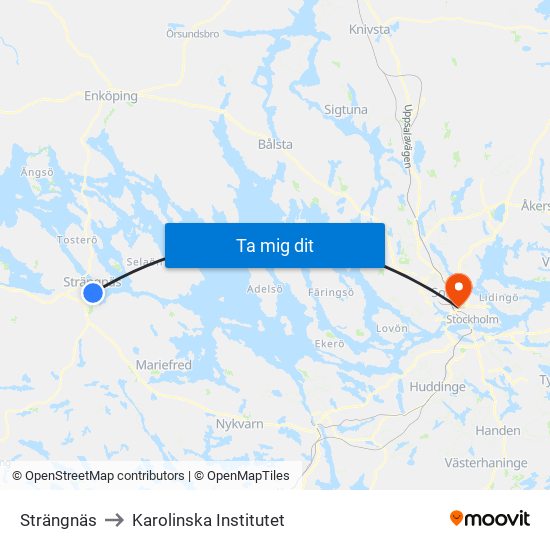 Strängnäs to Karolinska Institutet map