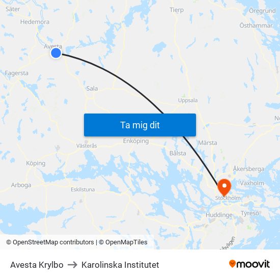 Avesta Krylbo to Karolinska Institutet map