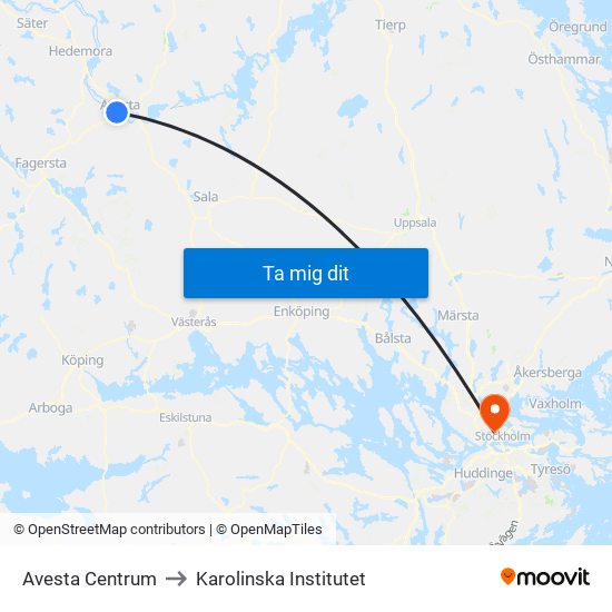 Avesta Centrum to Karolinska Institutet map