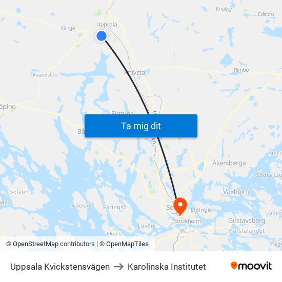 Uppsala Kvickstensvägen to Karolinska Institutet map