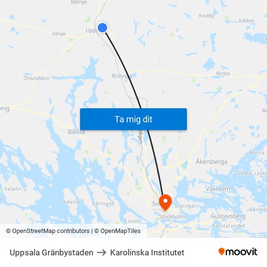 Uppsala Gränbystaden to Karolinska Institutet map