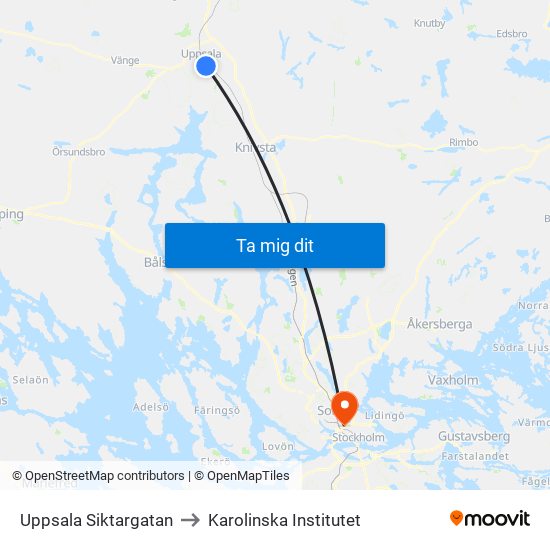 Uppsala Siktargatan to Karolinska Institutet map