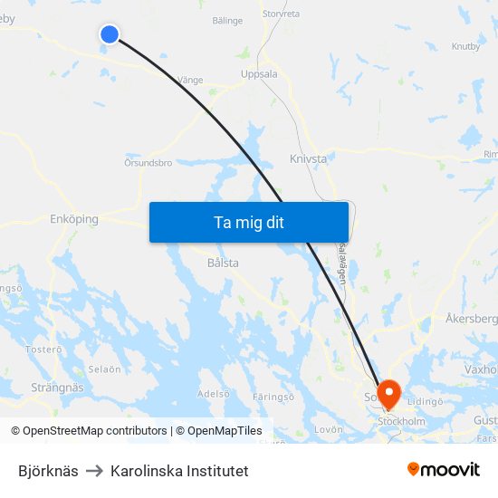 Björknäs to Karolinska Institutet map