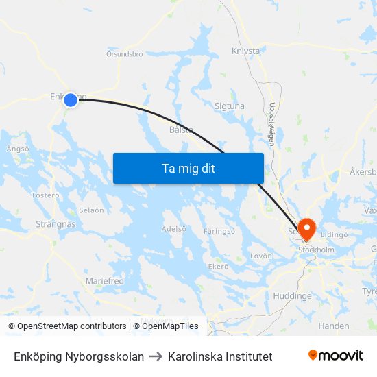 Enköping Nyborgsskolan to Karolinska Institutet map