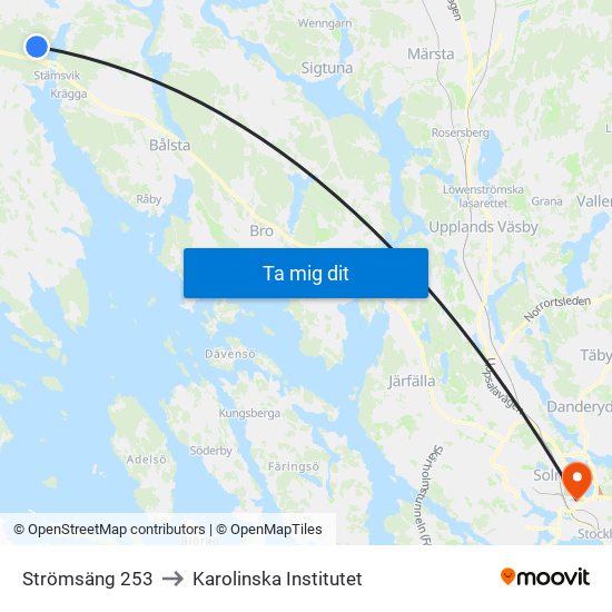 Strömsäng 253 to Karolinska Institutet map