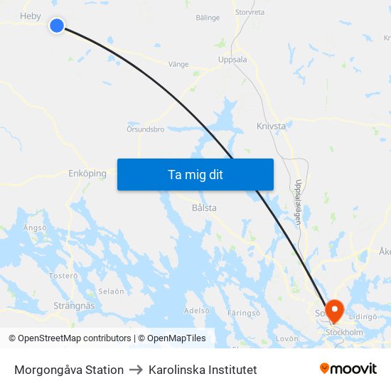 Morgongåva Station to Karolinska Institutet map