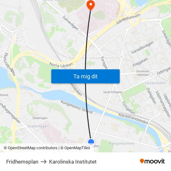 Fridhemsplan to Karolinska Institutet map