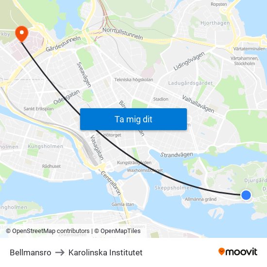 Bellmansro to Karolinska Institutet map