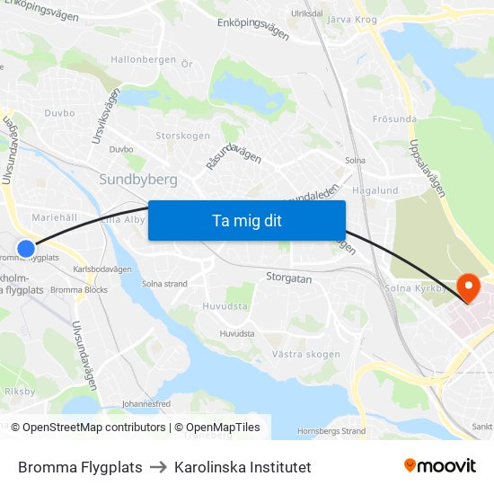 Bromma Flygplats to Karolinska Institutet map