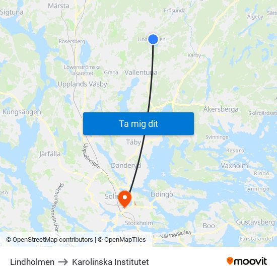 Lindholmen to Karolinska Institutet map