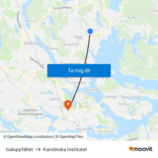 Galoppfältet to Karolinska Institutet map