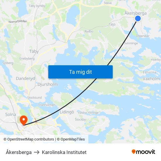 Åkersberga to Karolinska Institutet map