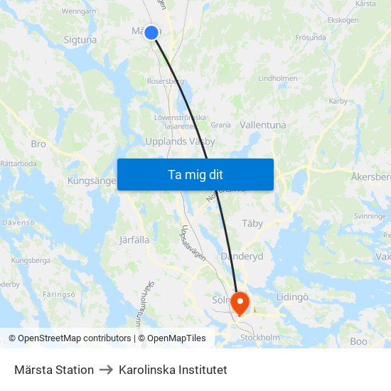 Märsta Station to Karolinska Institutet map