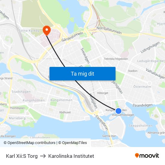 Karl Xii:S Torg to Karolinska Institutet map