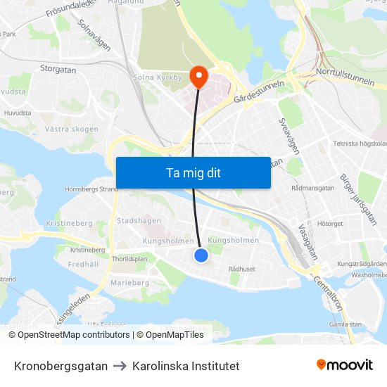 Kronobergsgatan to Karolinska Institutet map