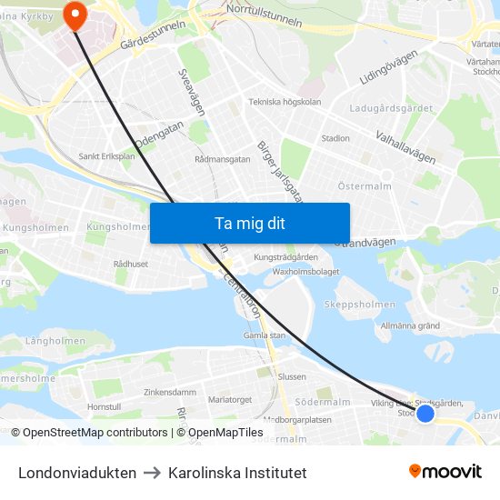 Londonviadukten to Karolinska Institutet map