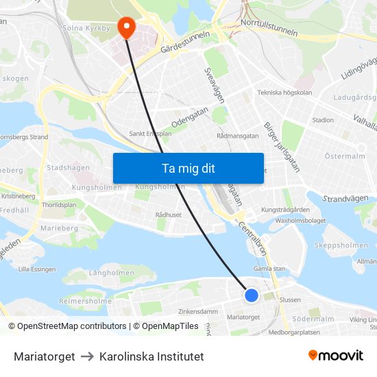 Mariatorget to Karolinska Institutet map