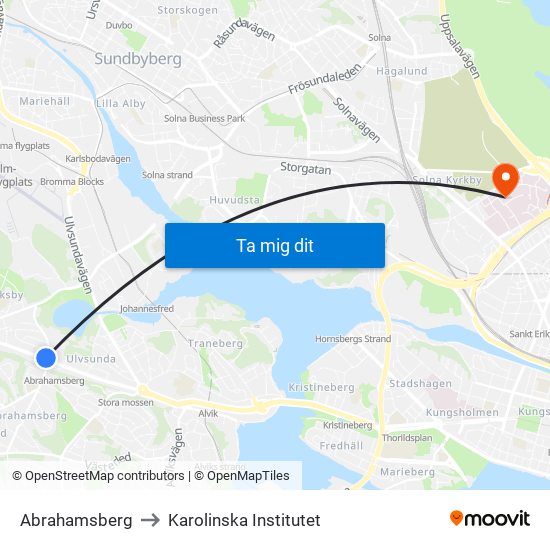 Abrahamsberg to Karolinska Institutet map